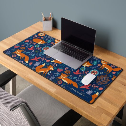Joli renard rouge et fleurs rétro motif (Bureau 2)