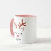 Joli Renne de Noël Face de vacances Mug (Devant gauche)