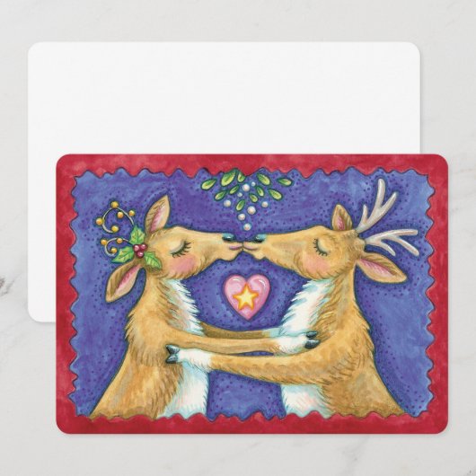 Joli renne de Noël Romantique Kiss Invitation (Devant / Derrière)