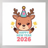 joli renne lumineux affiche nouvel an 2026 (Devant)