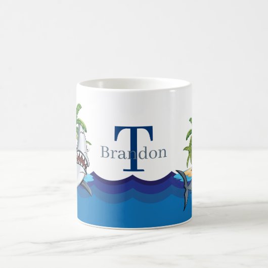 Joli requin ajouter monogramme Café Mug (Centre)