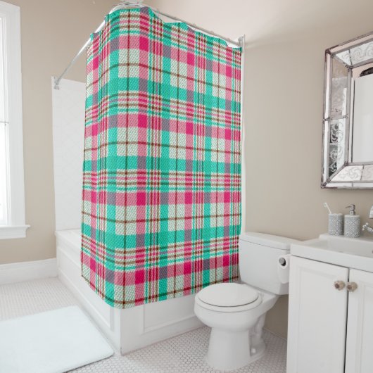 Joli rideau De Douche Plaid Pastel (En situation)