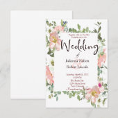 Joli rose aquarelle faire-part de mariage floral (Devant / Derrière)