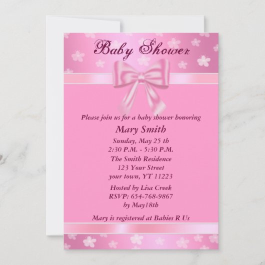 Joli rose Avec Fleurs Baby shower Invitation (Devant)