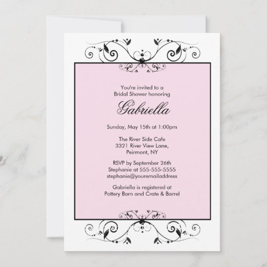 Joli rose avec Invitation nuptiale noire (Devant)