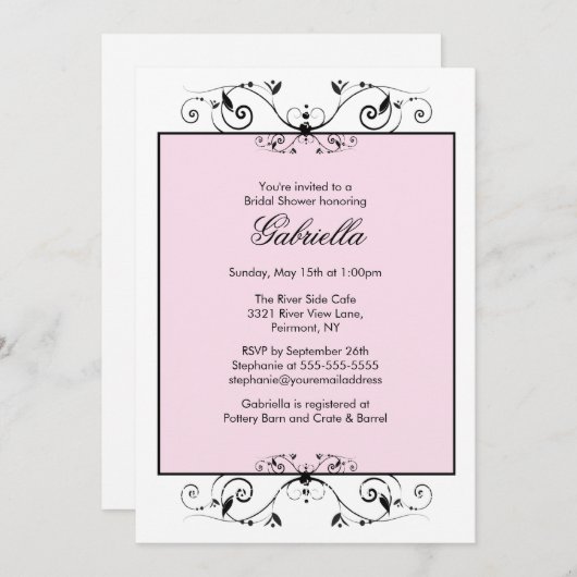 Joli rose avec Invitation nuptiale noire (Devant / Derrière)