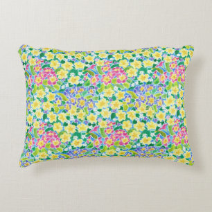 Joli rose, Bleu, Jaune Primroses Accent Coussin