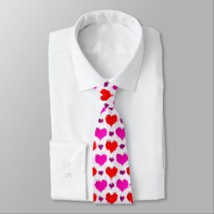 Joli rose et rouge Coeurs peints Cravate