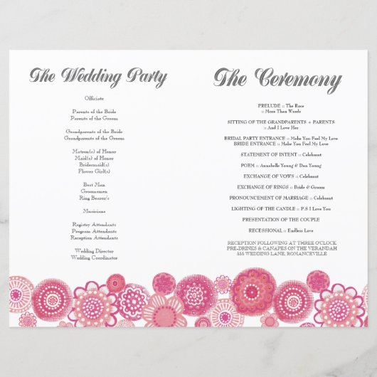 Joli rose Fleurs Florales Programme de mariage Liv (Dos)