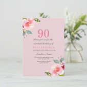 Joli rose Floral 90e anniversaire Invitation de fê (Debout devant)