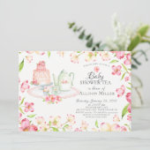 Joli rose Floral Baby Tea Party Invitation (Debout devant)