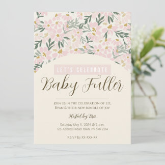 Joli rose Floral Boho Baby shower Invitation