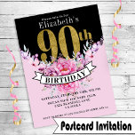 Joli rose Floral Or 90e anniversaire Invitation<br><div class="desc">Plutôt Rose Floral Or et Noir 90ème Anniversaire Invitation Carte Postale Pour Femmes. Il Est Facile De Changer L'Exemple De Texte En Vous Propre En Cliquant Sur Personnaliser. Cliquez Sur Personnaliser Pour Modifier Le Type De Police, La Couleur De Police Ou La Taille De Police Ou Pour Ajouter/Supprimer/Modifier Le Texte...</div>