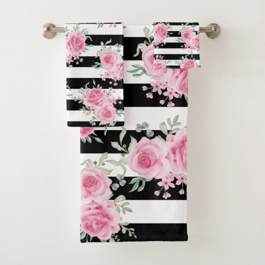 Joli rose Floral Rose Black Stripes Aquarelle (En situation)