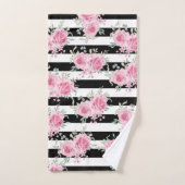 Joli rose Floral Rose Black Stripes Aquarelle (Serviette à main)