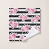 Joli rose Floral Rose Black Stripes Aquarelle (Gant de toilette)