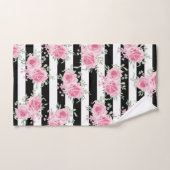 Joli rose Floral Rose Black Stripes Aquarelle (Serviette à main)