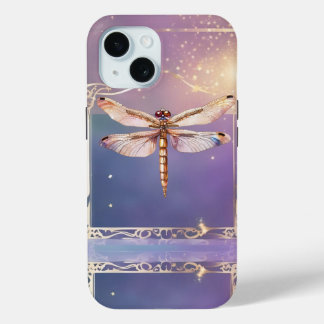 Joli Rose Gold Dragonfly iPhone 15 Coque violet