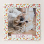 Joli Rose Pet Photo Puzzle<br><div class="desc">OEuvre originale de roses aquarelles en corail,  rose et jaune encadre une photo de votre animal de compagnie ! Ce design floral à thème rose est chic et mignon et offre une expérience de puzzle stimulante. Ajoutez un nom et célébrez votre animal de compagnie avec ce joli design.</div>