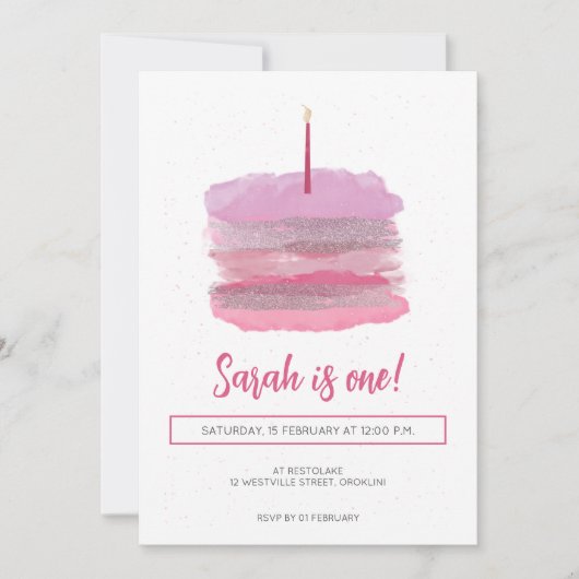 Joli rose premier Invitation d'anniversaire (Devant)
