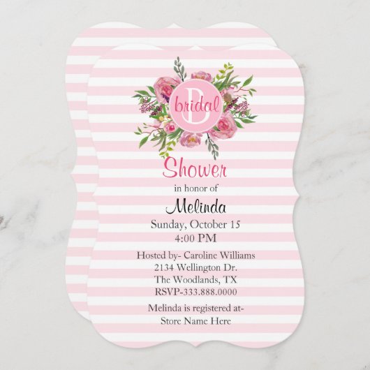 Joli rose rayé nuptiale Invitation douche (Devant / Derrière)