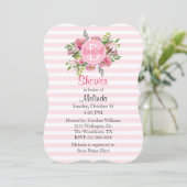 Joli rose rayé nuptiale Invitation douche (Debout devant)