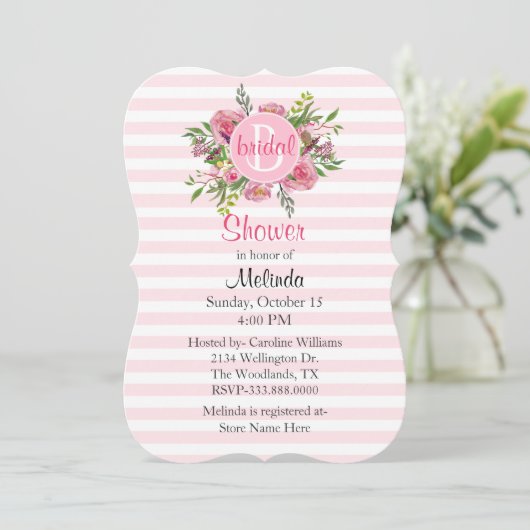 Joli rose rayé nuptiale Invitation douche (Debout devant)