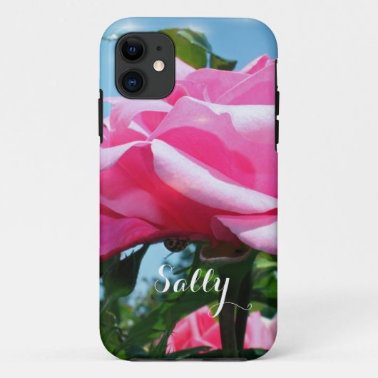 joli rose rose fleurs coque iphone avec nom. (Dos)