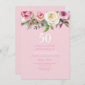 Joli rose rose florale 50e anniversaire Invitation (Devant / Derrière)