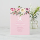 Joli rose rose florale 50e anniversaire Invitation (Debout devant)