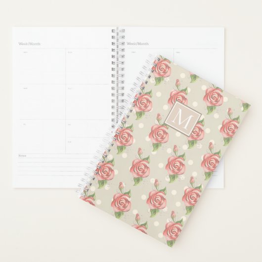 Joli rose Roses et points Monogramme (Devant avec enveloppe)