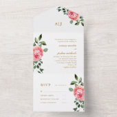 Joli rose Roses Mariage Tout en une invitation (À l'intérieur)