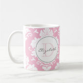 Joli rose Vintage Damas Monogramme Mug (Gauche)