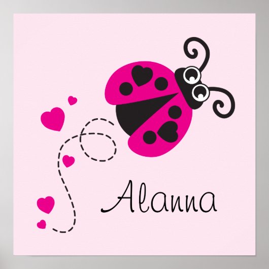 Joli rose volante ladybug enfants nommé affiche (Devant)