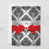 Joli rouge noir Damask Sweet 16 Invitation (Devant)