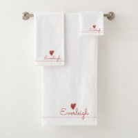 Joli Rouge Nom de script Coeur Serviette