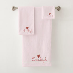 Joli Rouge Nom Script Coeur Rose Serviette