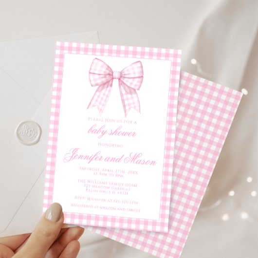 Joli ruban à arc rose bébé petite fille invitation