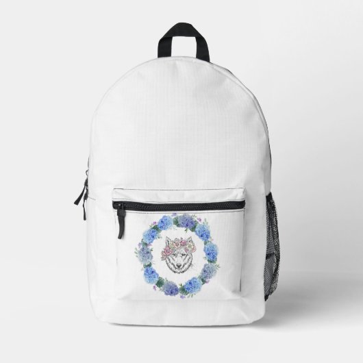Joli sac à dos Floral bleu Hydrangea Wolf Blanc (Recto)