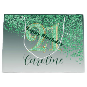 Joli Sac Cadeau Paillettes Vertes 21e Anniversaire