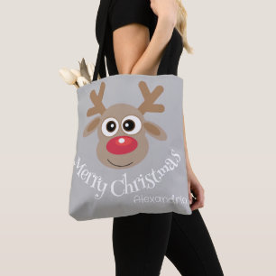 Joli Sac fourre-tout Gris de Cartoon Reindeer de N