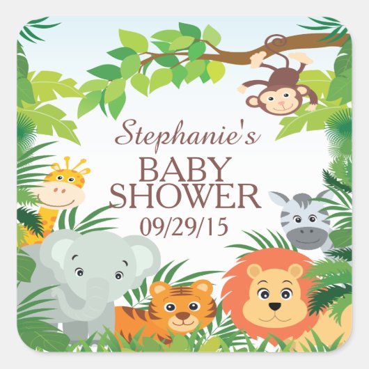 Joli Safari Jungle Baby shower Favoriser Sticker (Devant)
