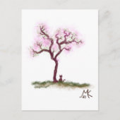 Joli Sakura Tree avec petite carte postale de chat (Devant)