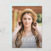 Joli Script Blue Photo Graduation Faire-part (Devant / Derrière)