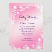 Joli Snowflakes rose Baby shower Invitation (Devant / Derrière)