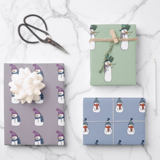 Joli Snowman Wrapping Papier ensemble de 3 (Recto)