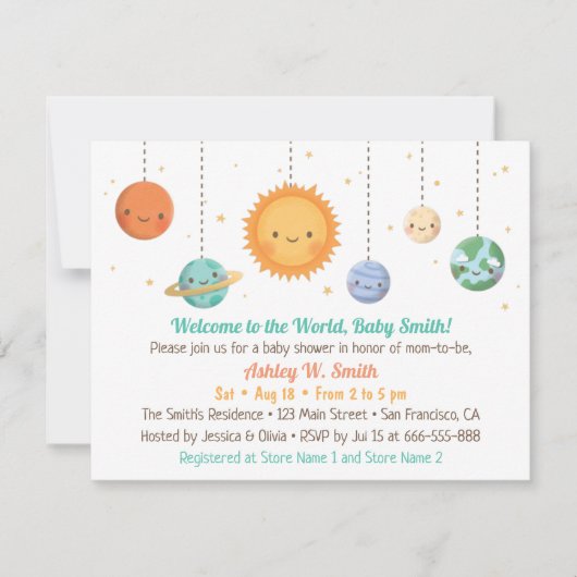 Joli soleil et Planètes Baby shower Invitation (Devant)