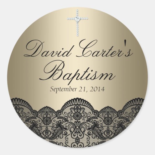Joli Sticker Baptême en dentelle et en or croisé (Devant)