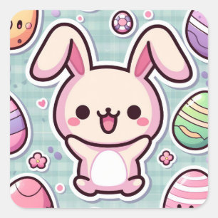 Joli Stickers de Pâques ! Stickers de lapin heureu