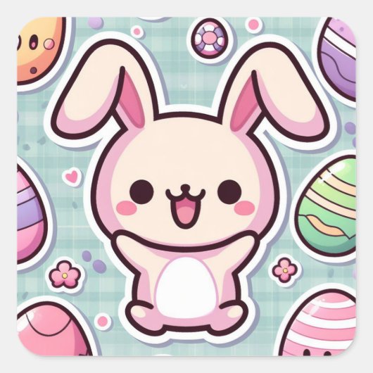Joli Stickers de Pâques ! Stickers de lapin heureu (Devant)